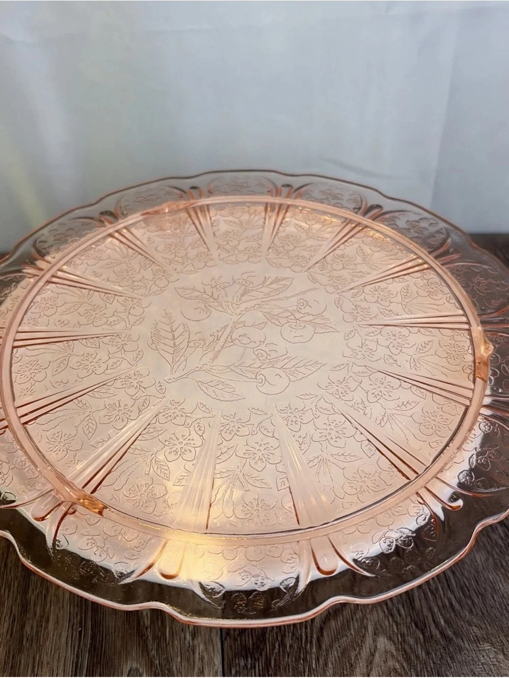 Jeannette Cherry Blossom Pink Depression Glass Cake Plate 10.25